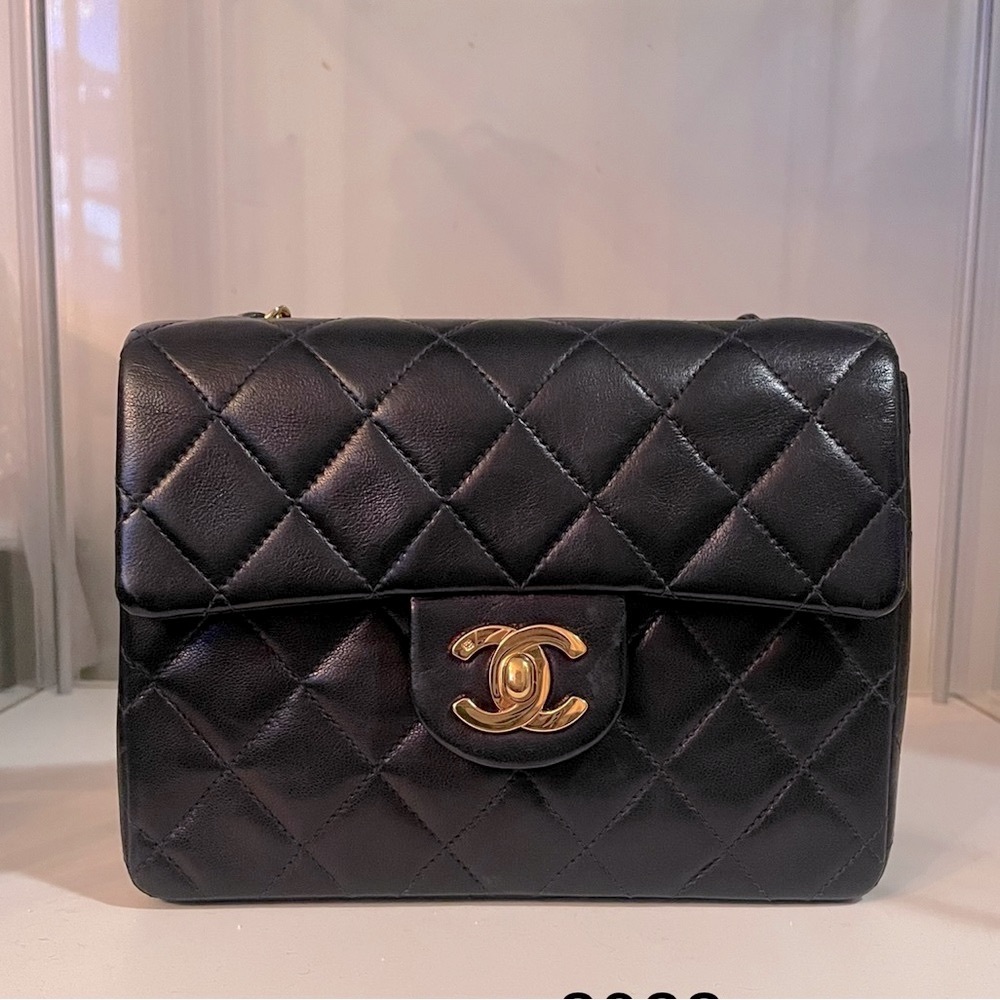 SOLD Chanel Vintage Lambskin Navy Mini square 24k gold plated hardware